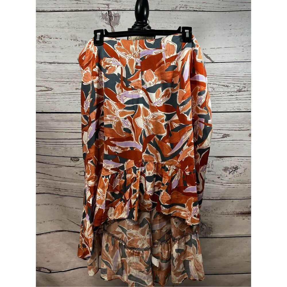 Nine West Womens Maxi Skirt Brown Floral Print High Low Ruffle XX Large